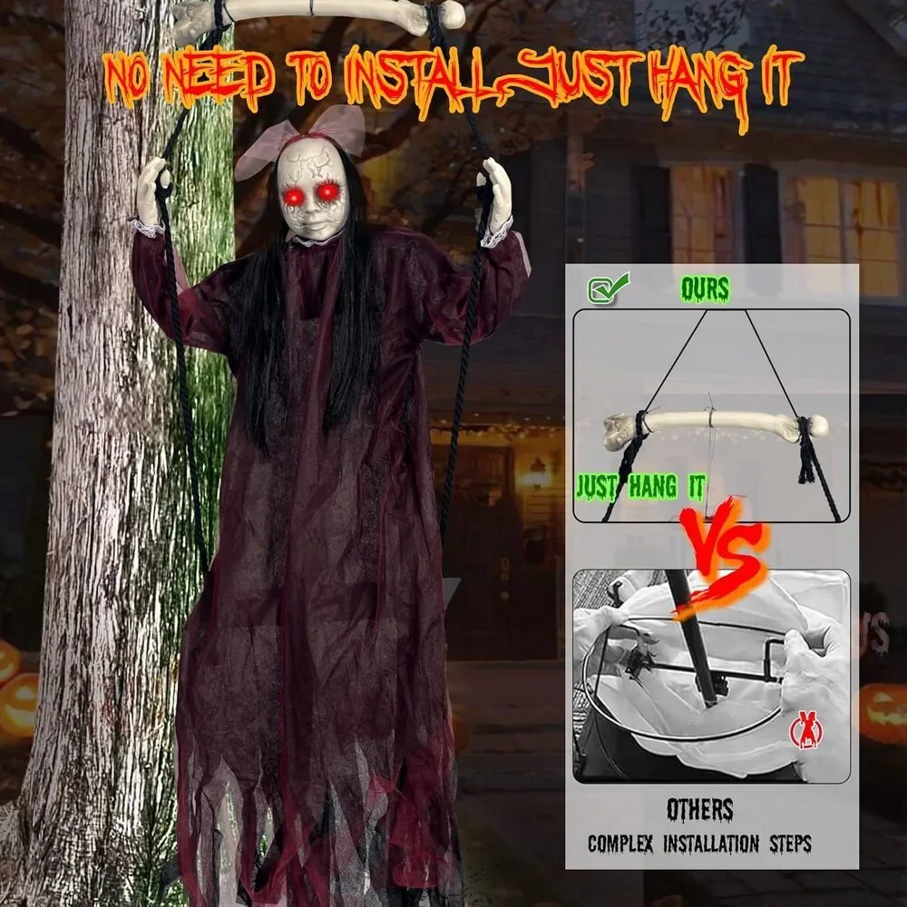 Hanging Swing Ghost with Voice Activated for Outdoor Indoor Yard Garden Décor